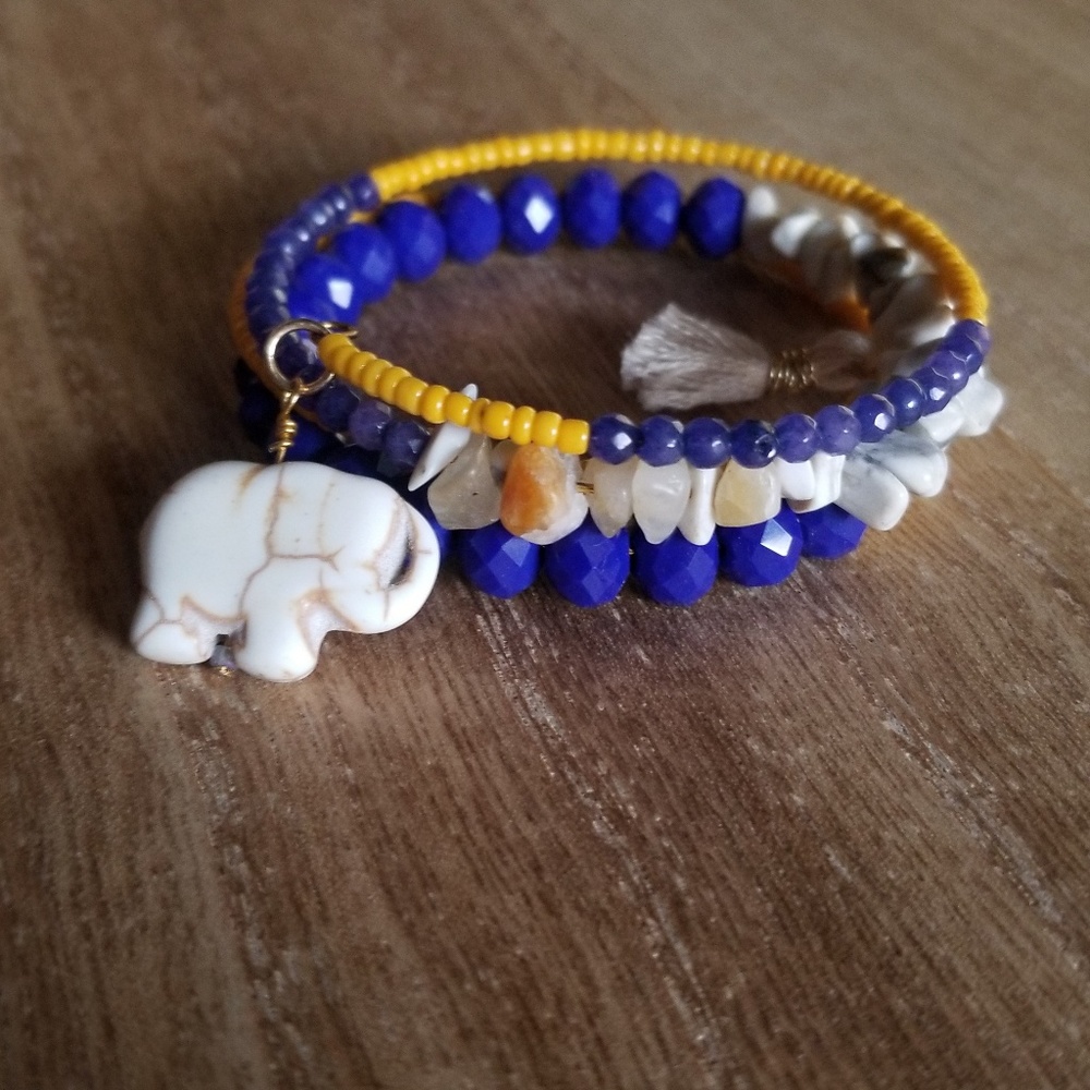Yellow + Navy Blue Beaded Bracelet